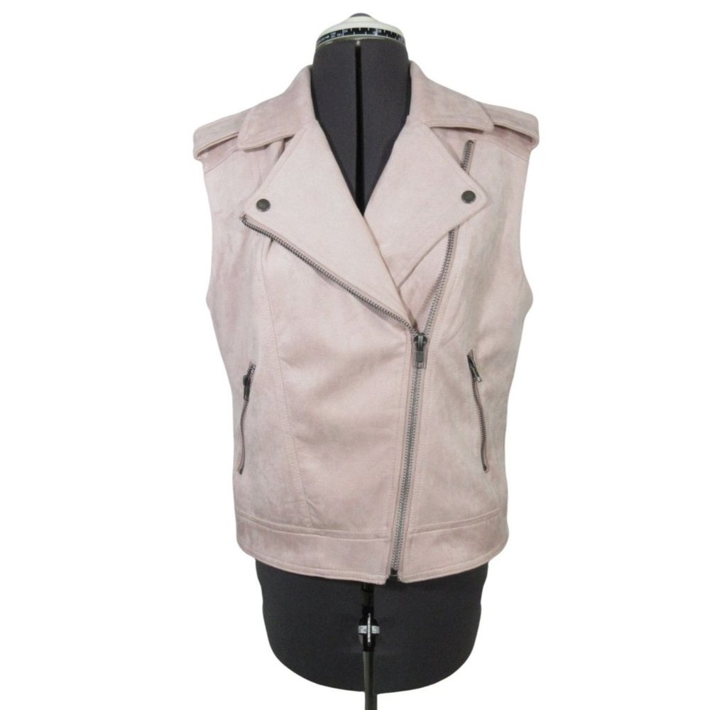 Philosophy women's soft pink vegan faux leather‎ suede moto vest, L - Picture 3 of 12